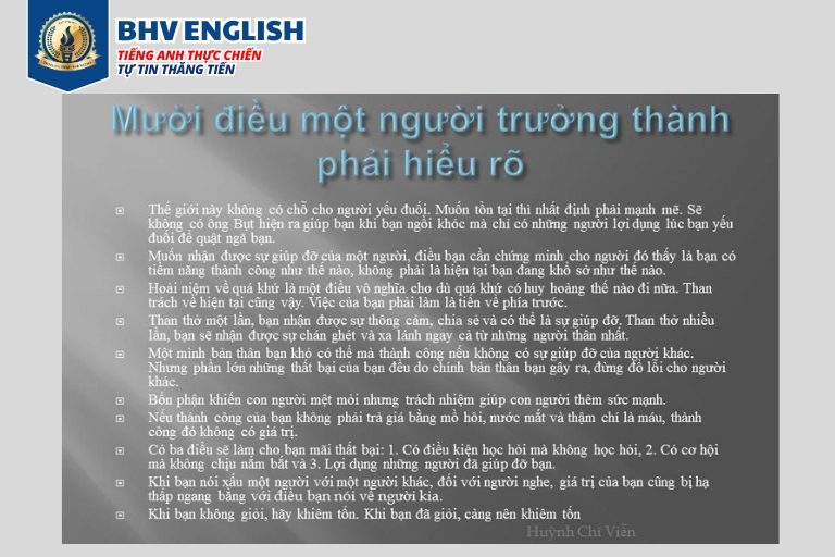 Read more about the article Mười điều một người trưởng thành phải hiểu rõ